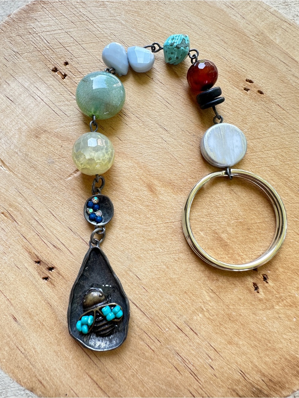 Handmade Multicolor Gemstone Keychain Pendant - Turquoise & Green